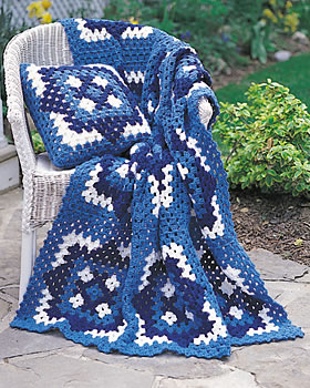 Blue and white granny square online blanket